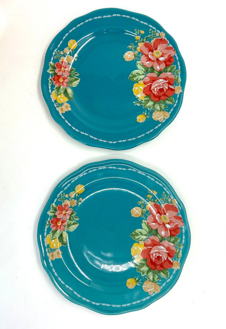 Pioneer Women Dishes open stock plates , mugs , butterdish 2 tourquise plates