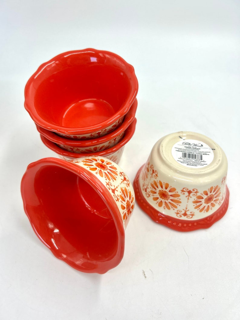 Pioneer Women Dishes open stock plates , mugs , butterdish 5 red ramekins