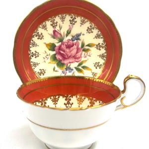 Aynsley vintage cup and saucer / Coral Rose with heavy gold gilt / 1930
