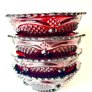 Vintage 1970s / 1876 Avon Cape Cod Ruby Red Small Bowl/Dessert Dish/Candy Dish Decorative Cut Glass set of 4