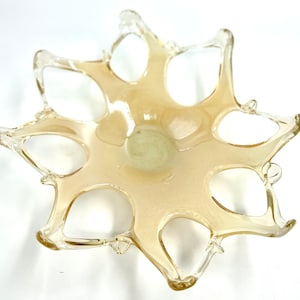 Hand Blown Art Glass Bowl Murano Style Champagne 8 Star points / 15x17”