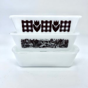 GLASSBAKE set of 3 Vintage milk glass loaf pans