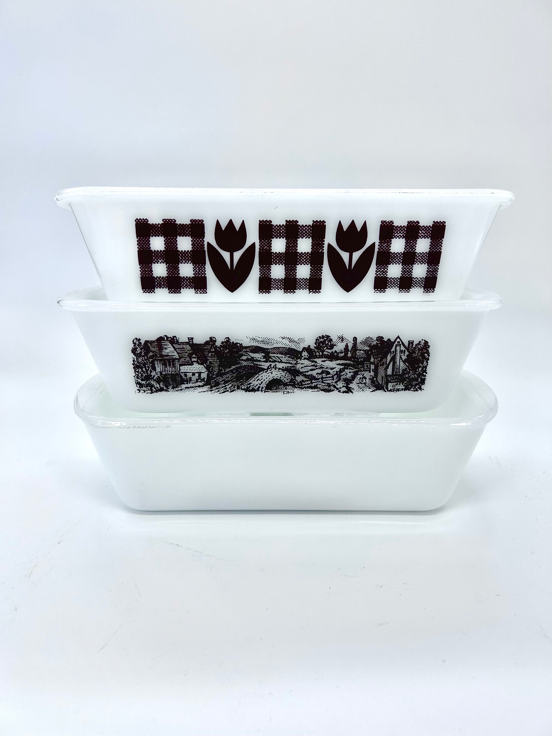 GLASSBAKE set of 3 Vintage milk glass loaf pans