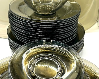 Arcoroc Smoked glass vintage dishes sets of 4
