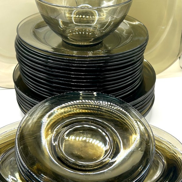 Arcoroc Smoked glass vintage dishes sets of 4