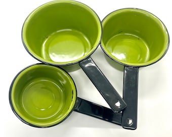 Avacado green Vintage Enamel pots set of 3