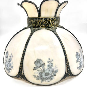 Vintage Tiffiny style white & blue large hanging slang lamp/ tulip
