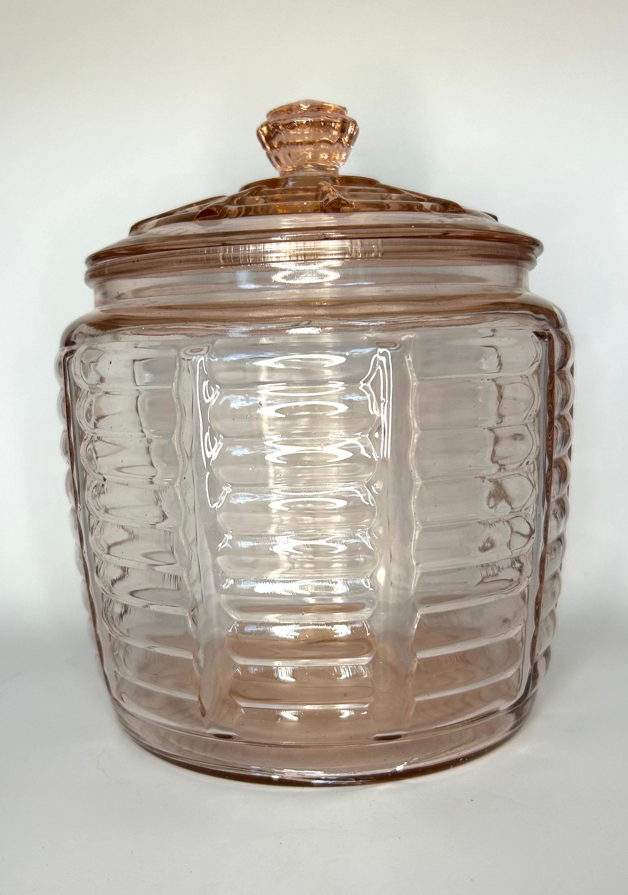 Pink Depression Glass Biscuit Jar Collectable Cookie Jar Etsy