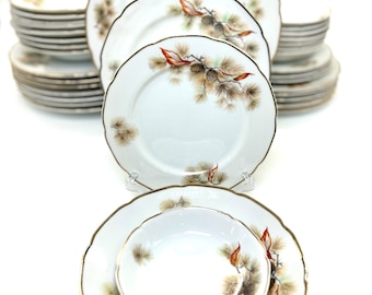 PINE TREE, Fine Translucent open stock China sold in sets of 2 , Pine Cone, Pine Branches, Made in Japan