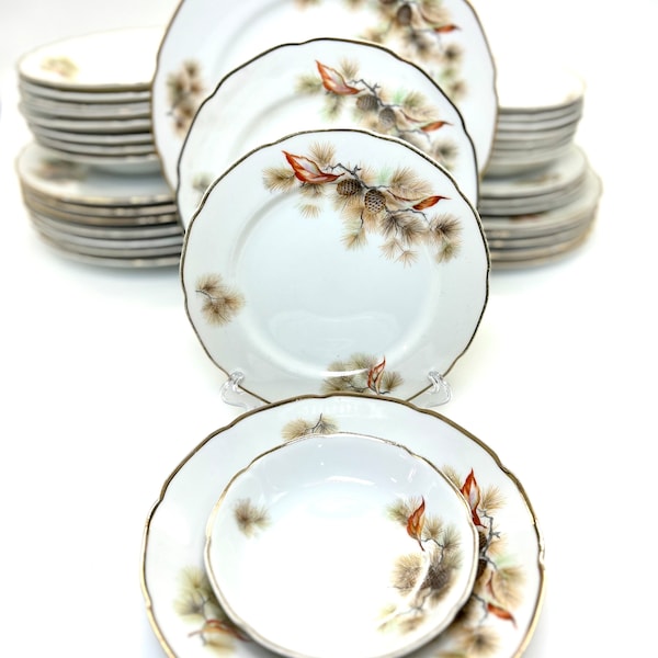 PINE TREE, Fine Translucent open stock China sold in sets of 2 , Pine Cone, Pine Branches, Made in Japan