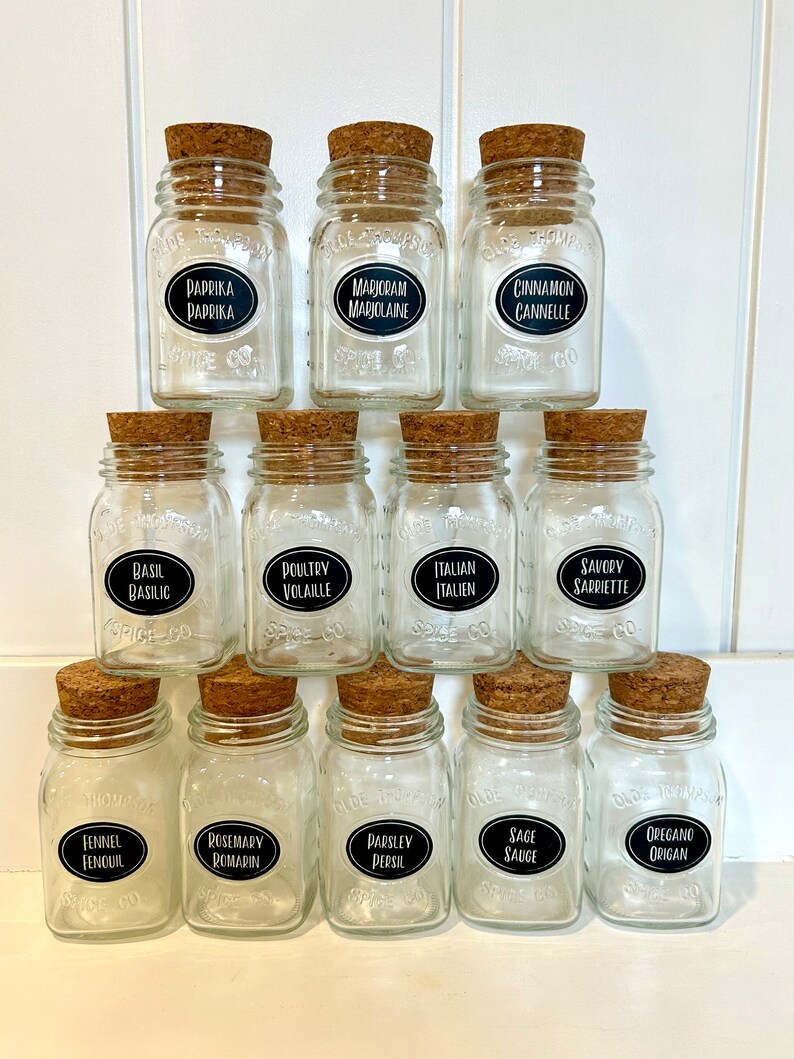 Set of 12 Vintage Glass Mason Spice Jars With Cork Tops. Etsy