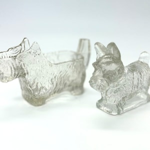Scottie terrier dogs / glass creamer / candy dish set / 1950