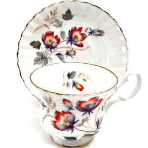 Royal Albert Oarnge and Purple Atomic flowers / Autumn floral/ Teacup Set Vintage Tea Cup and Saucer