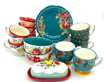 Pioneer Women Dishes open stock  plates , mugs , butterdish