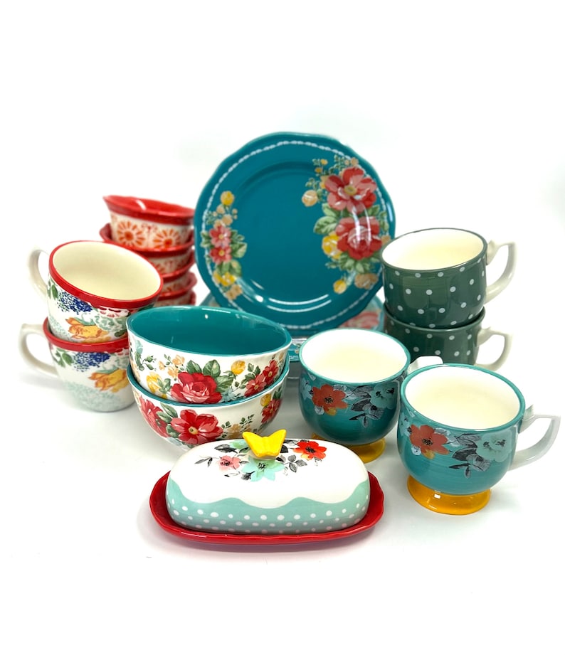 Pioneer Women Dishes open stock plates , mugs , butterdish image 1