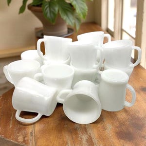 Vintage Federal glass WHITE D handle Coffee cup mug Tea Cup Milk glass mugs sold in pairs