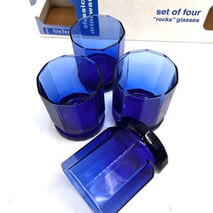 Colbalt Blue Rock Gläser neu in Box 4er Set. Von Anchor Hocking
