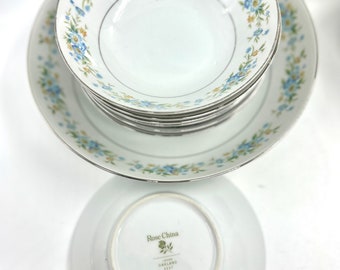 Rose、*****、JAPAN食器&皿セット Garland by Rose (japan) Blue& Yellow Flowers, Smooth