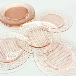 Fedral Glass waffle dimond pattern pink dessert plates / 1930 depression glass/ set of 8