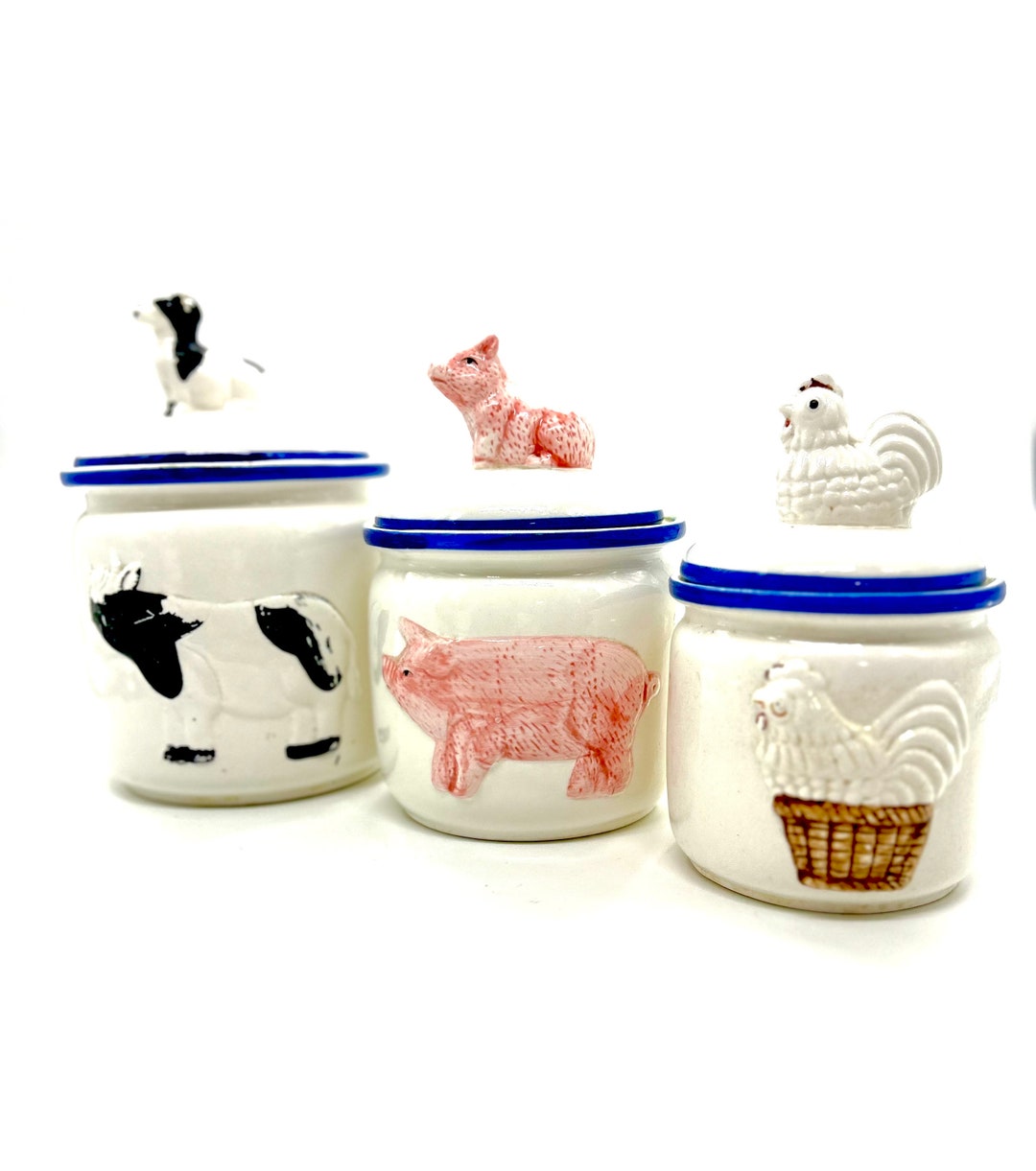 Farm House Primitive Ceramic Farm Animal Canister Set Etsy