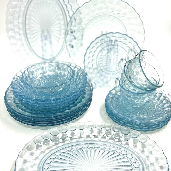 Anchor Hocking Fire-King Sapphire Blue Bubble dishes / plates / bowls / cups/ vintage 1940 bubble dishes