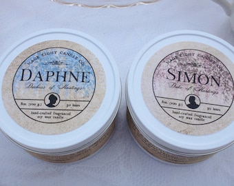 Daphne & Simon: set of two 8 oz. scented candles inspired by the characters of Bridgerton