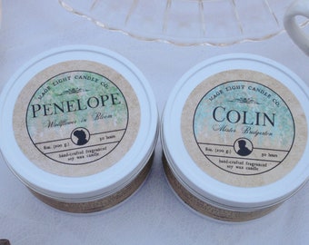 Penelope & Colin: set of two 8 oz. scented candles inspired by the characters of Bridgerton