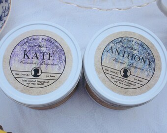 Kate & Anthony: set of two 8 oz. scented candles inspired by the characters of Bridgerton