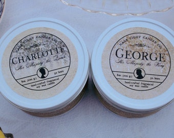 Charlotte & George: set of two 8 oz. scented candles inspired by the characters of Bridgerton