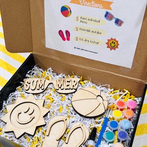 Summer DIY Paint Kit for Kids – Wooden Craft Kit with Paints, Brushes & Glue – Beach Theme Art Kit