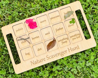 Wooden Nature Scavenger Hunt Board: Montessori Outdoor Game