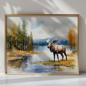 Moose Wildlife Art, elandjachtkunstwerk, elandcadeaus voor hut of elanddecoratie, afdrukbare Instant Download