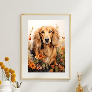 Dachshund Doxie Dog Art Long Haired Wiener Artwork & Gifts Cute Pet Decor Instant Digital Download