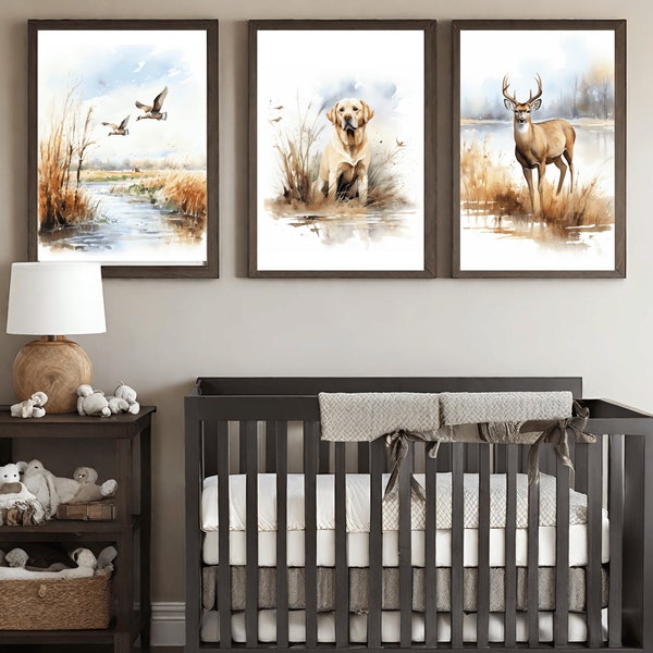 Junge Kinderzimmer Wandkunst Jagd | Baby Junge Kinderzimmer Dekor | Hirsch Wandkunst | Stockente Dekor | Druckbare Wandkunst | Teen Boy Jagd Dekor