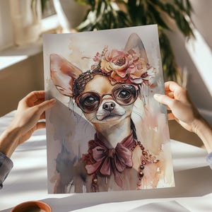 Funny Chihuahua Printable Painting Quirky & Cute Wall Art Illustration for Dog Lovers Pet Portrait Instant Download