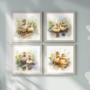 Baby Duck Wall Art Set of 4 | Gender Neutral Nursery Decor | Watercolor Duck Prints | Baby Shower Gift | Instant Download