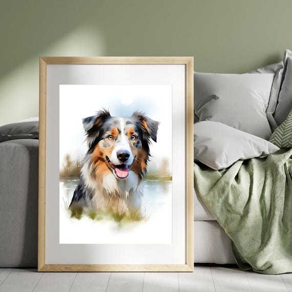Australian Shepherd Dog Painting: Pet Portrait Wall Art (Instant Download)