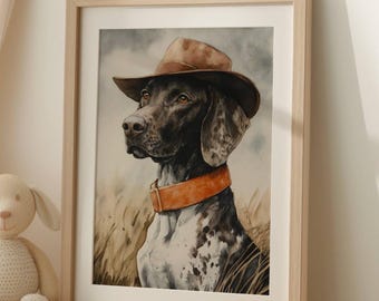 German Shorthaired Pointer Watercolor Art Print: Hunting Cabin Decor (Instant Download)