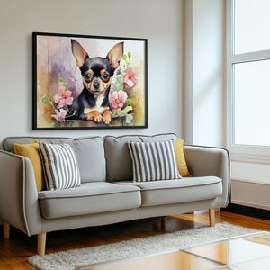 Black and Tan Chihuahua Printable Painting Cute Wall Art Dog Illustration Gift for Dog Lovers Instant Download