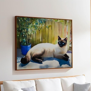 Siamese Cat Pet Portrait Instant Download Gift for Cat Lovers Watercolor Cat Painting
