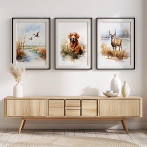 Boy Nursery Wall Art Hunting | Set of 3 Baby Boy Nursery Decor | Red Golden Retriever & Mallard Duck Printable Decor