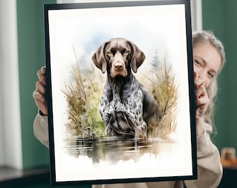 German Shorthaired Pointer Watercolor Art Print: Hunting Cabin Decor (Downloadable)