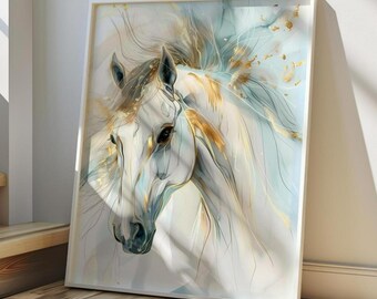 White Horse Painting: Equestrian Art for Girl's Bedroom (Instant Download)