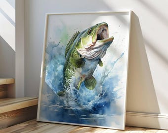 Largemouth Bass Painting: Lake Home Decor, Fishing Gift (Digital Download)