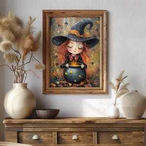 Witch Painting Halloween Decor Printable Wall Art Illustration, Instant Digital Download