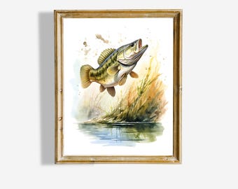 Largemouth Bass Painting: Fishing Nursery Decor (Digital Download)