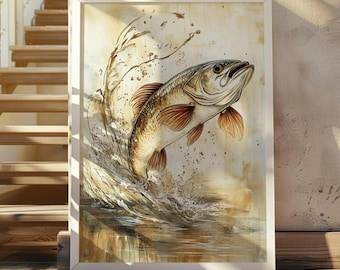 Impresión de pesca de lubina: Arte mural de caza y pesca (descarga digital)
