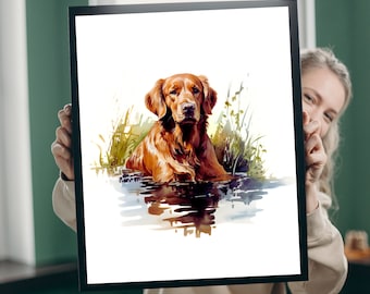 Red Golden Retriever Watercolor Print: Hunting Nursery Decor (Instant Download)