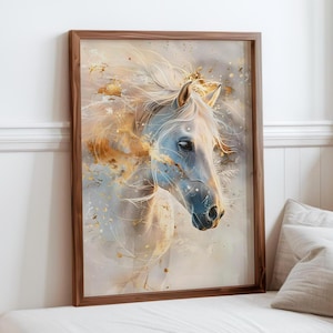 Beautiful White Horse Painting Artwork for Horse Lovers, Equestrian Decor & Gifts, Horse Art for Girl Bedroom, Instant Download
