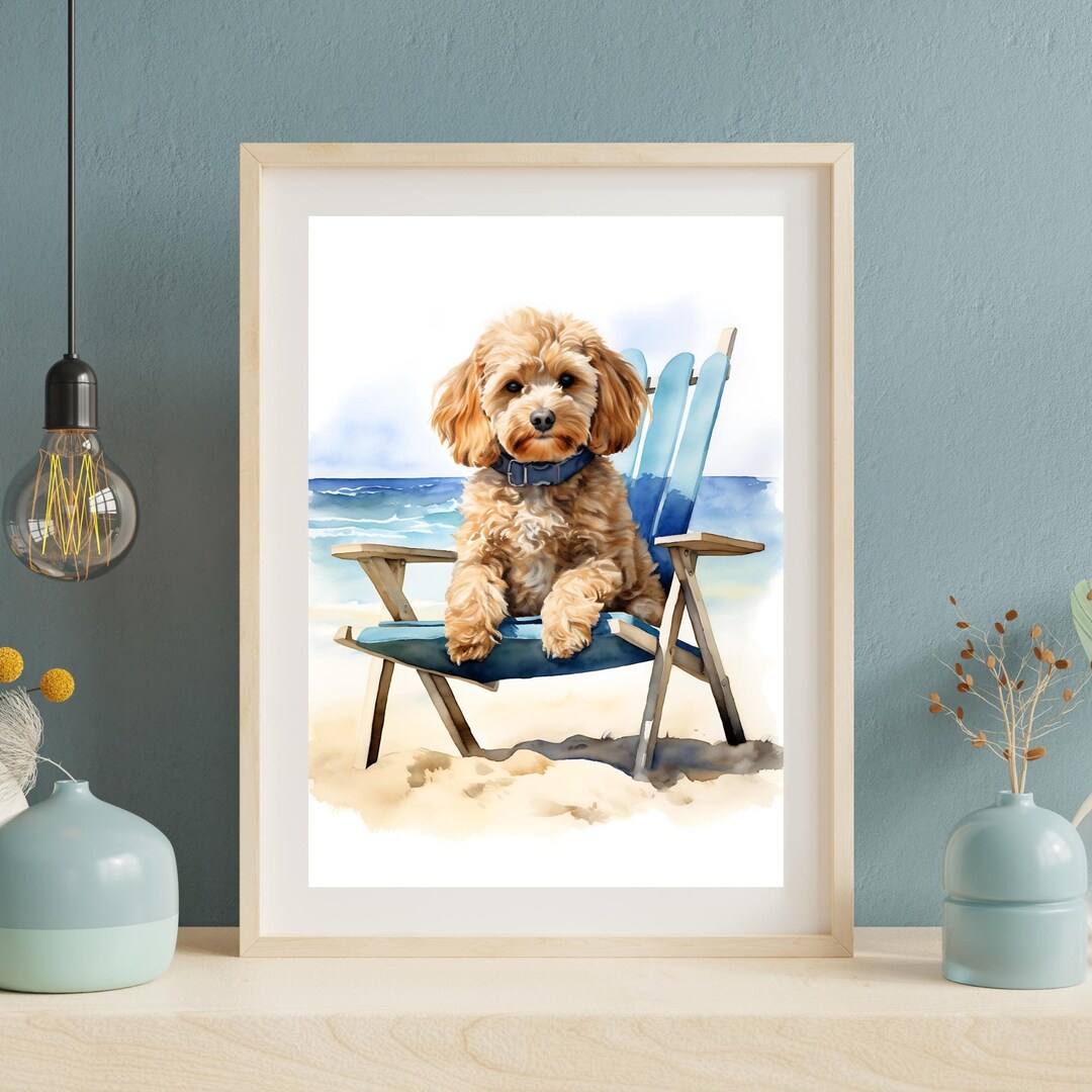 Cavapoo Dog Watercolor Painting: Beach Pet Portrait (digital Download ...